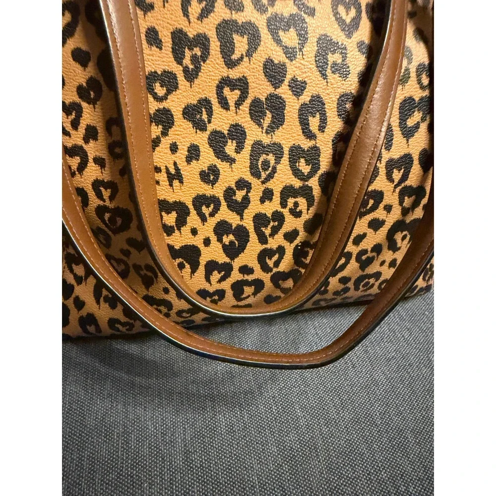 Coach Zip Top Tote Ocelot Leopard Print Heart Pattern Brown Black F23228 - Picture 4 of 8